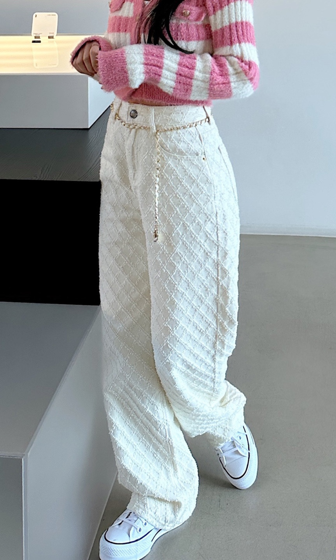 Cerelline – Textuur geweven patroon – Wijde broek