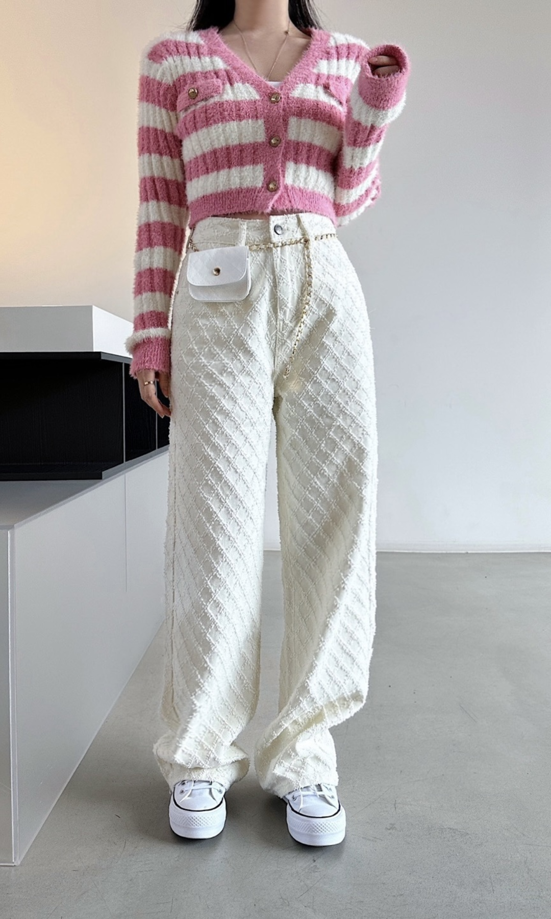 Cerelline – Textuur geweven patroon – Wijde broek