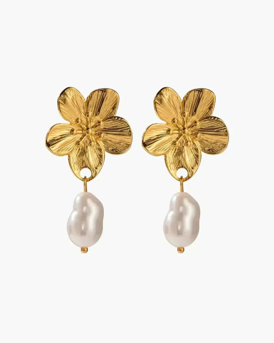 Floral pearl oorbellen - Tijdloze elegantie in goud